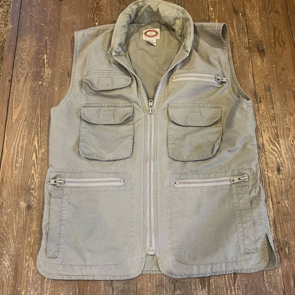 Vintage Banana Republic Safari Vest Mens Small Khaki Utility Multi Pocket 90s